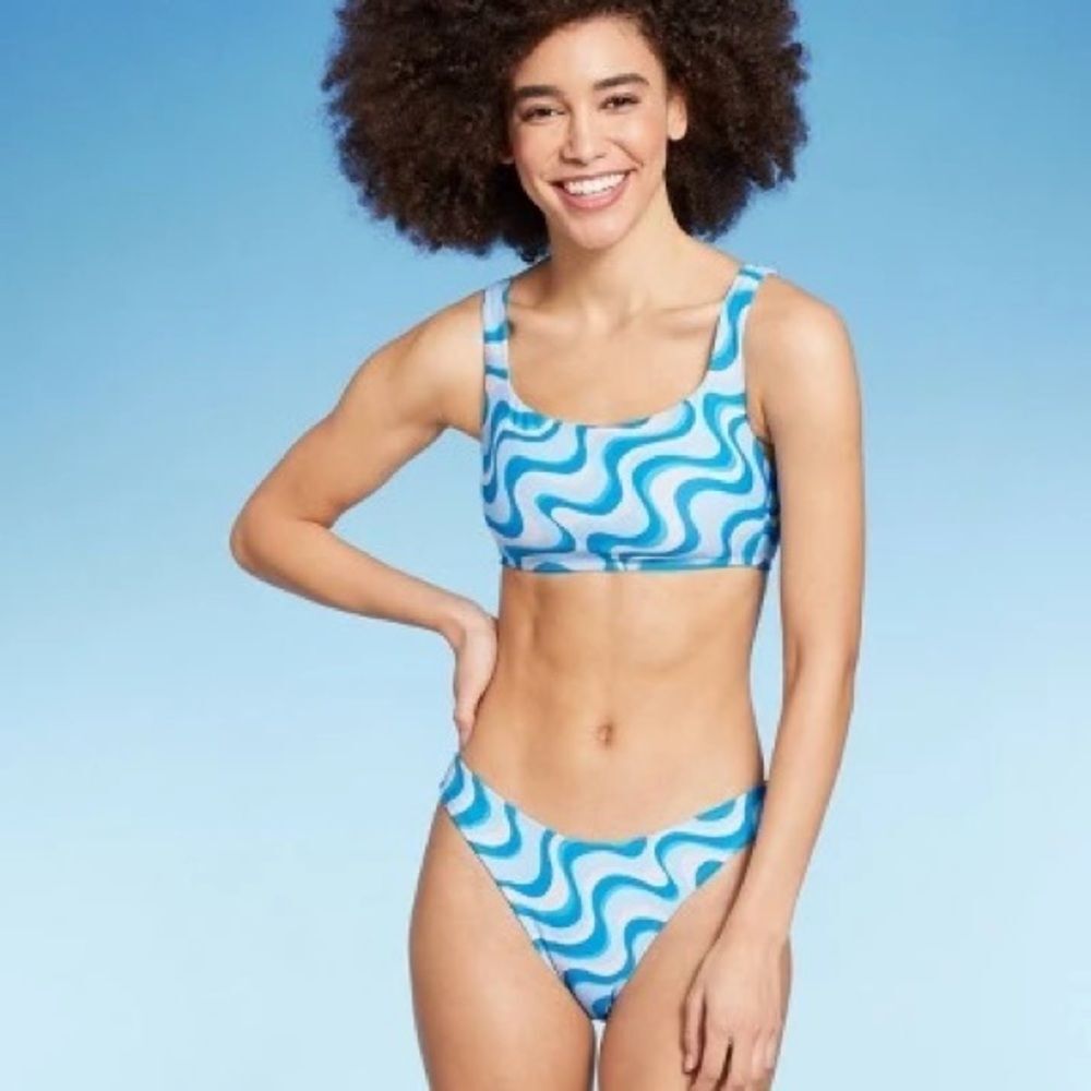 Wild Fable High Leg Cheeky Bikini Bottom Blue Swirl Size XS